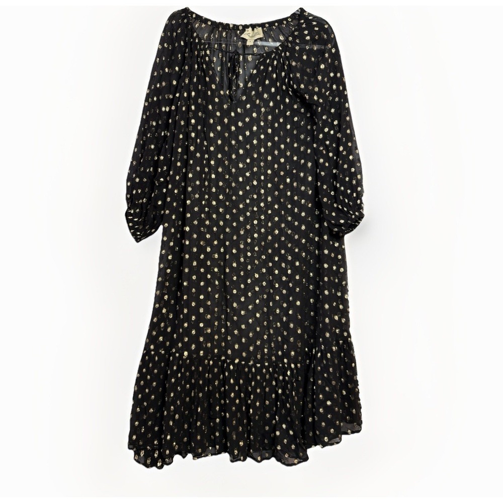 Cleobella‎ Sheer Metallic Dot Midi Dress Women's S Black Gold Boho Festival $228